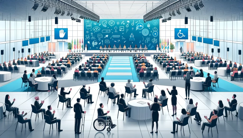 Illustration depicting accessible conferences with guests of all abilities.