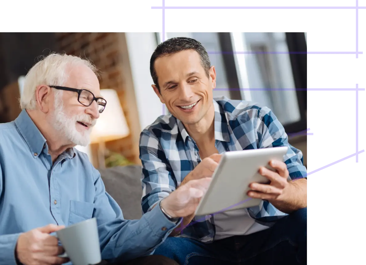 Elderly man doing his training with a technician