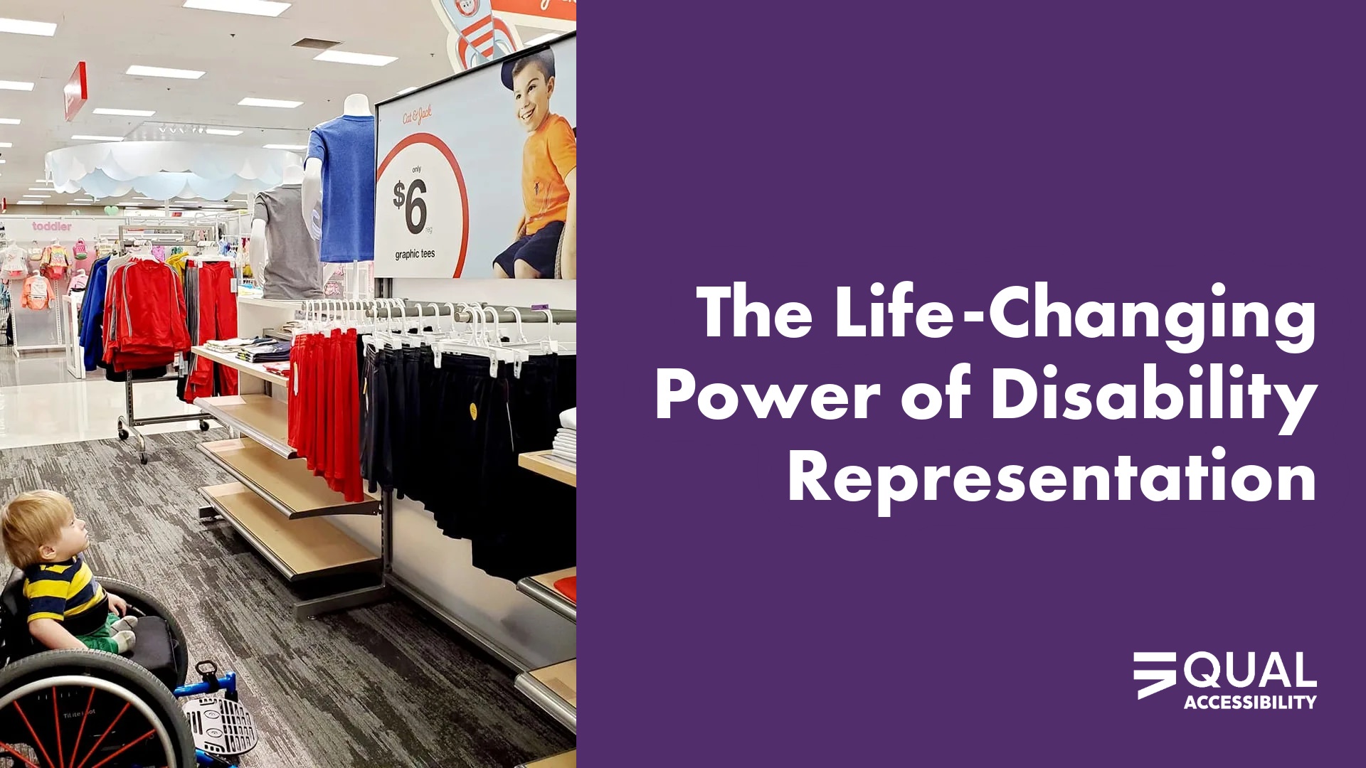 Disability Representation at a Target store - boy in wheelchair sees an advertisement of another boy in a wheelchair