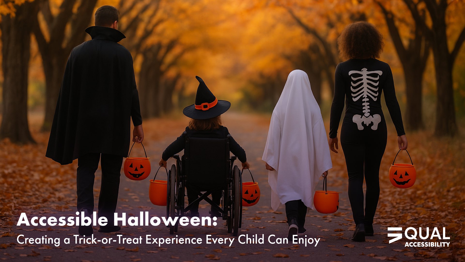 family enjoying an Accessible Halloween on a fall day